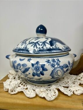 Vintage Blue & White Porcelain Tureen
